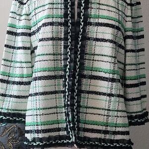Ming Wang Black, White, and Green Plaid Blazer